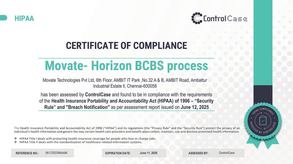 Movate IT specialists securing electronic health records in a HIPAA-compliant environment