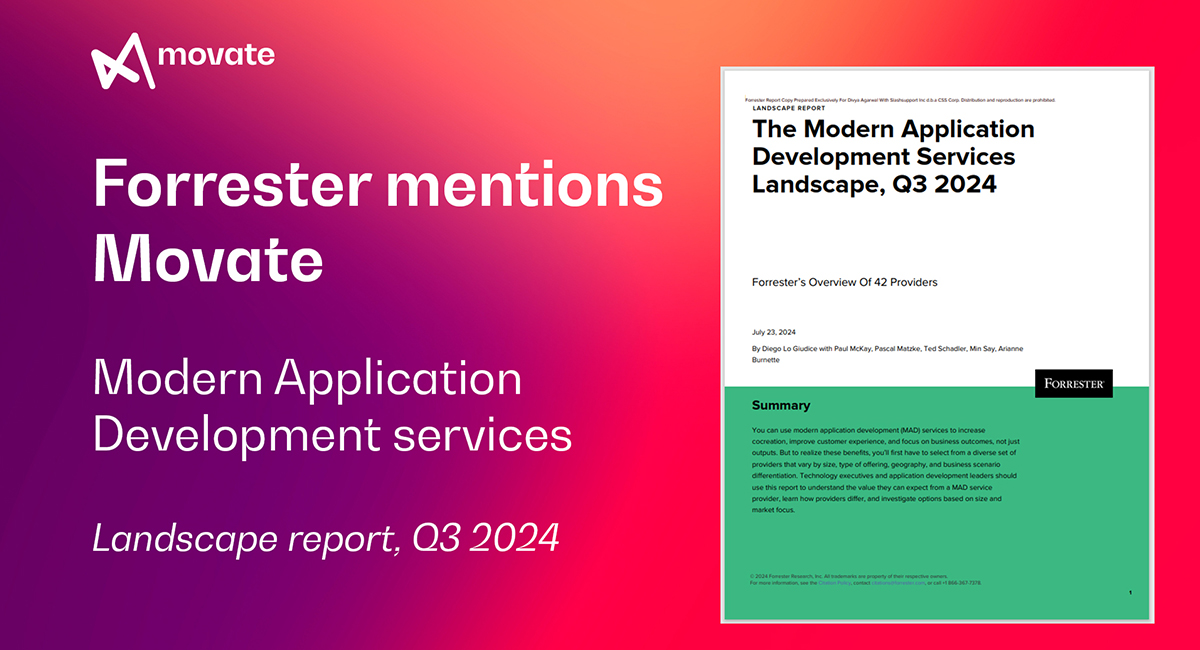 Forrester's Q3 2024 Modern Application Development Services Landscape Report featuring Movate